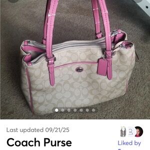 Coach Beige and Pink Shoulder Bag Fair handle area only.